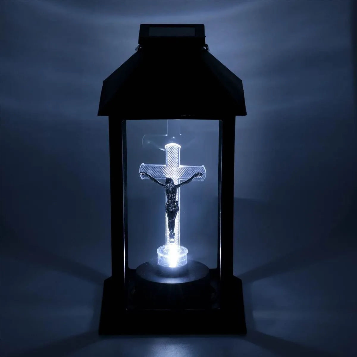 Solárny LED lampáš s krížom     14x14x28cm